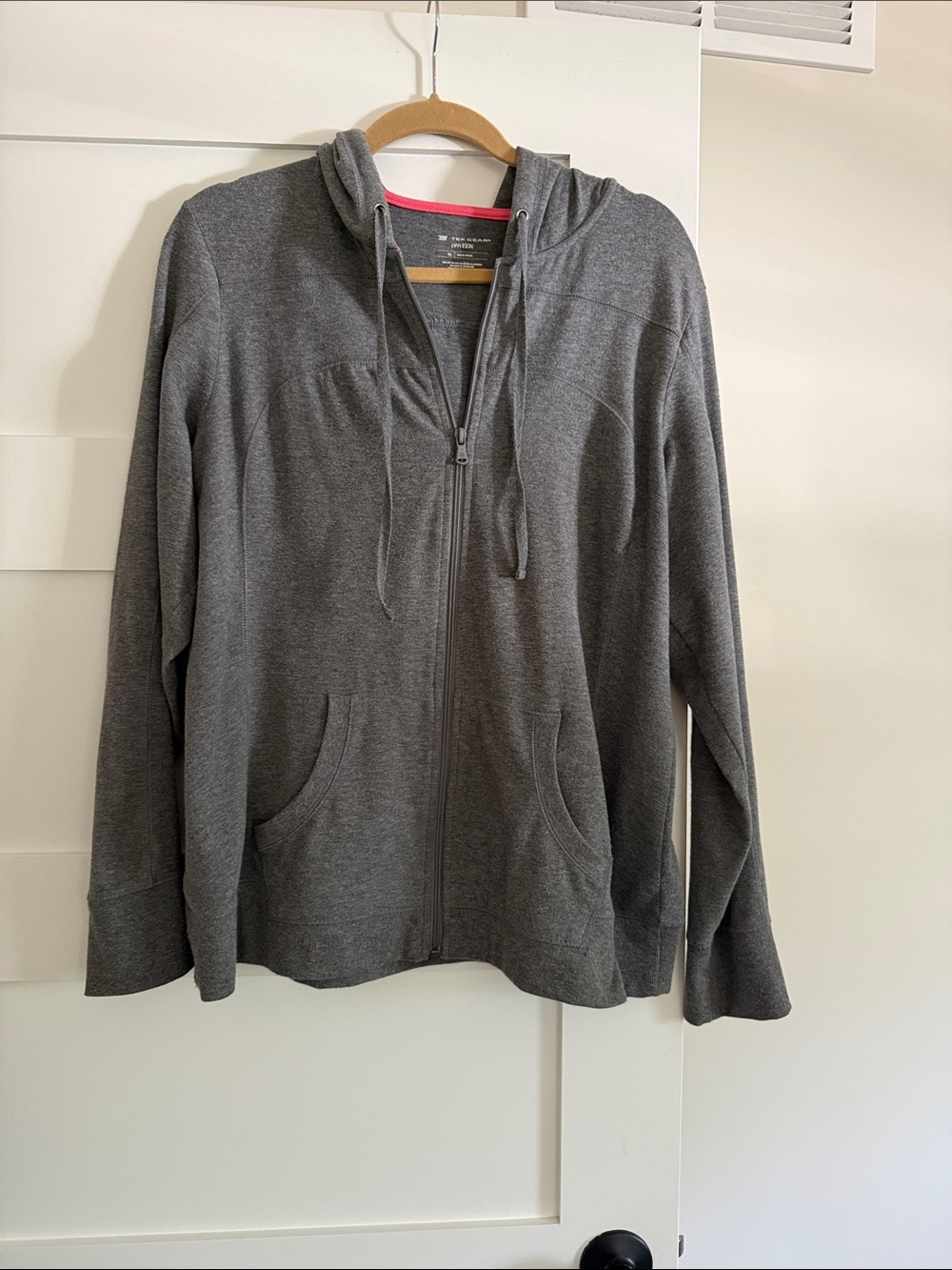tek gear Women's Gray Full-Zip Hooded Sweatshirt with Pink Accent